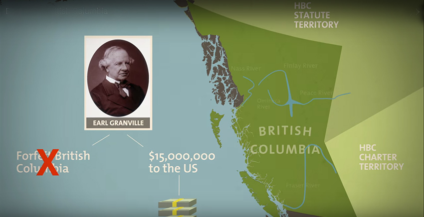 map of expanded British Columbia territory acquired by Earl Granville