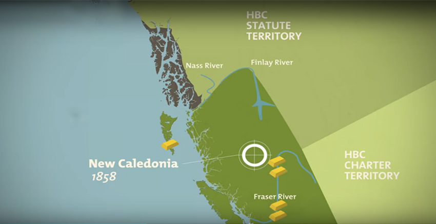 map of the Crown Colonies of Vancouver Island, Haida Gwaii, and New Caledonia